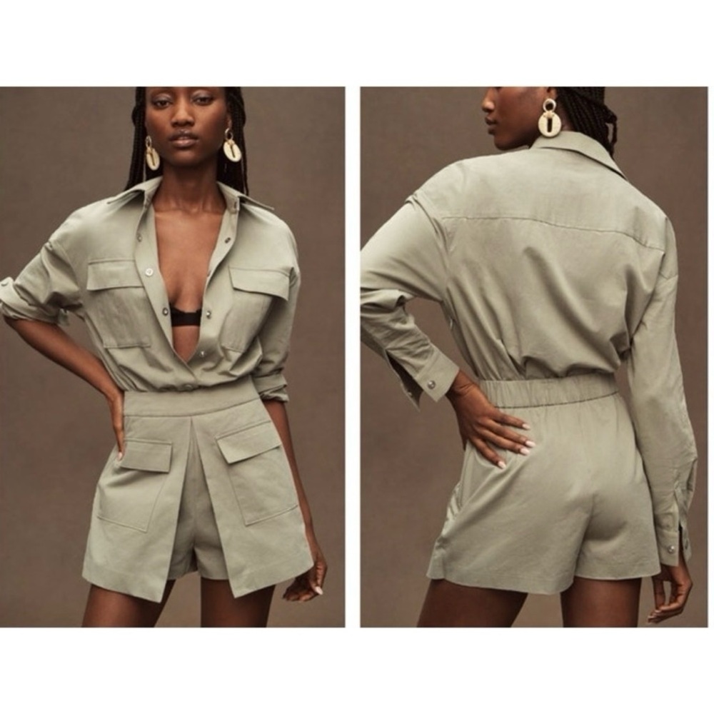 ANTHROPOLOGIE Mare Mare Long-Sleeve Utility Romper NWT Size Large